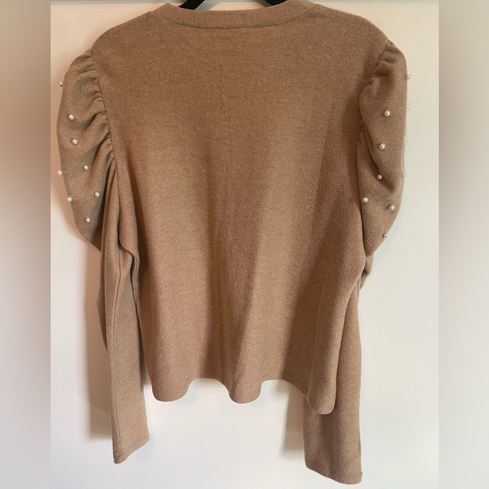 Pomander Place Tan sweater with Pearl Accents - Picture 6 of 7